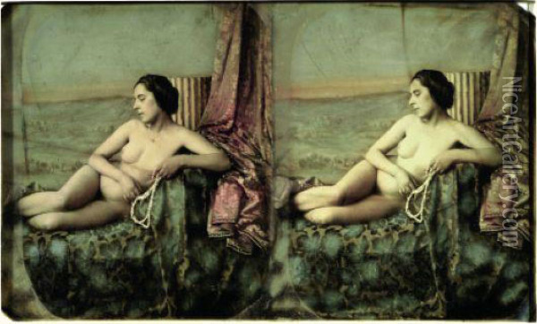Grand Nu Allonge A La Colonne, 1852-1855 Oil Painting - Alexis Gouin