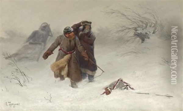 The Snowstorm Oil Painting - Konstantin Aleksandrovich Trutovsky