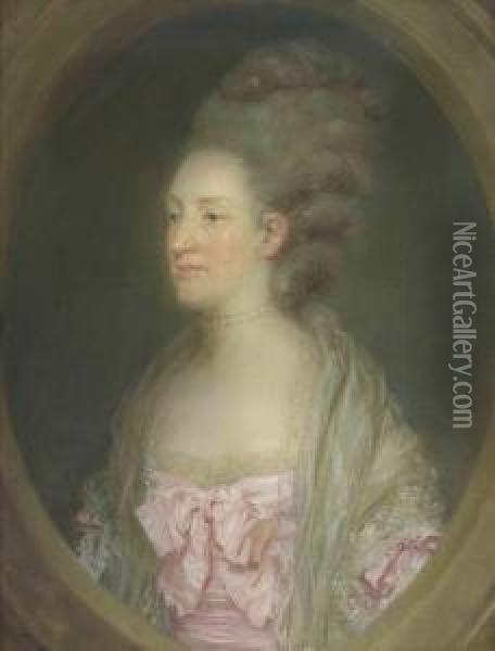 Portrait Of Louise, Landgrafin Von Hessen, Bust-length, In Arose-coloured Gown Oil Painting - Jean-Baptiste Perronneau