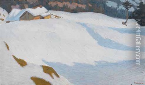 Winter Auf Hasliberg - Schneeschmelze Oil Painting - Franz Jakob Elmiger