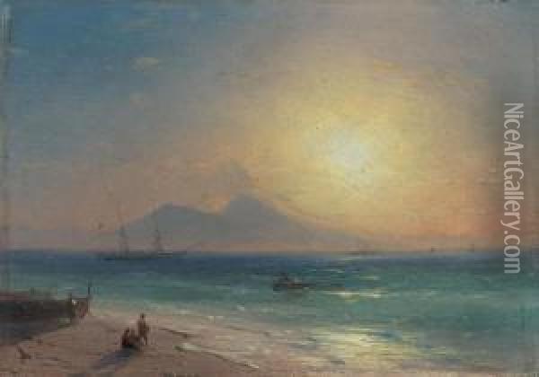 The Coast Near Naples In The Evening Light. Circa 1878 Oil Painting - Ivan Konstantinovich Aivazovsky