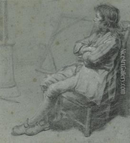 A Boy Seated In A Painter's Studio Oil Painting - Jacques Andre Joseph Aved