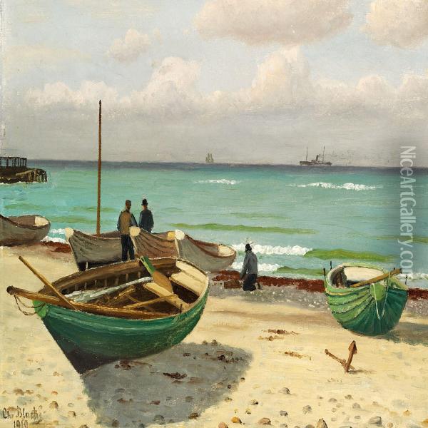 Rowing Boats On The Beach Oil Painting - Christian Vigilius Blache