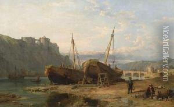 Boat Builders Oil Painting - George Clarkson Stanfield