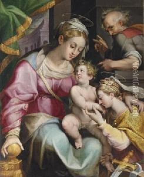 The Holy Family With Saint Catherine Of Alexandria Oil Painting - Orazio Samacchini