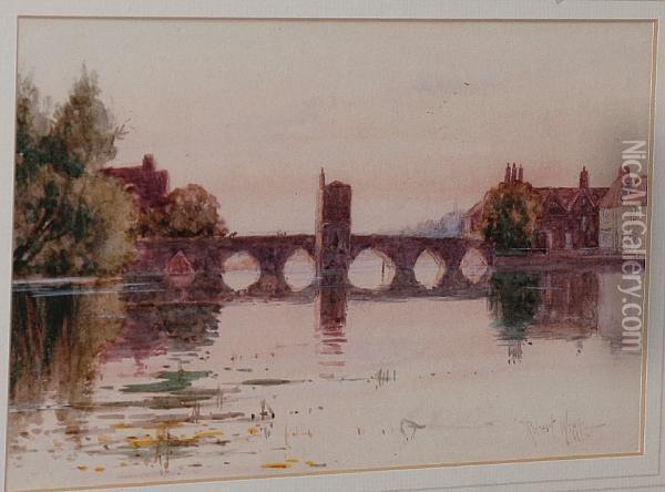 River Landscape With Bridge Oil Painting - Robert Winter Fraser