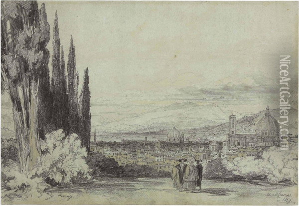 A View Of Florence With The Duomo In The Distance Oil Painting - Edward Lear