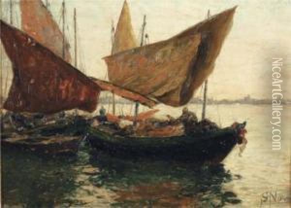 Barche A Chioggia Oil Painting - Stefano Novo