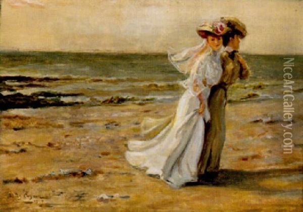 Der Strandspaziergang Oil Painting - Jules Cayron