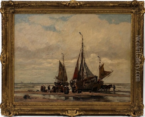 Sailboats At Beach Oil Painting - Wilhelm Hambuechen
