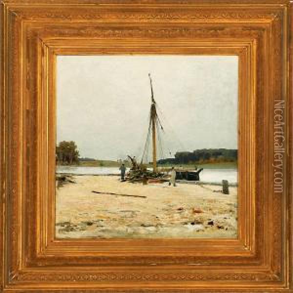 A Dutchcoastal Scene With Fishermen At Their Boats Oil Painting - Siebe Johannes ten Cate