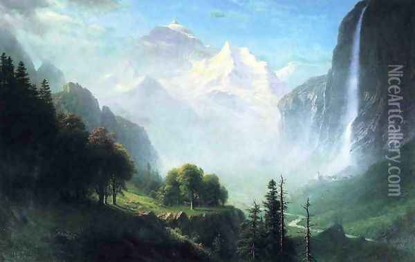 Staubbach Falls Near Lauterbrunnen Switzerland Oil Painting - Albert Bierstadt