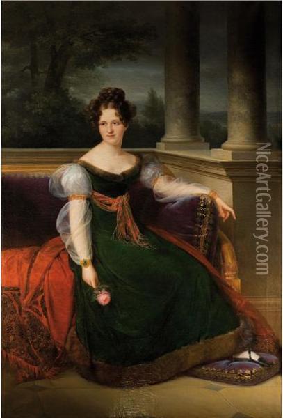Retrato De Dama Con Flor En La Mano Oil Painting - Jacques Louis David