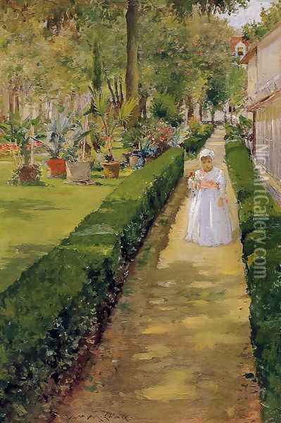 Child On A Garden Walk Oil Painting - William Merritt Chase