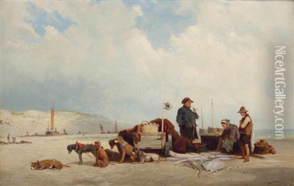 Sorting The Catch Oil Painting - Pieter Christian Dommersen