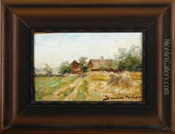 A Landscape Scenery With A Farm Oil Painting - Severin Nilson