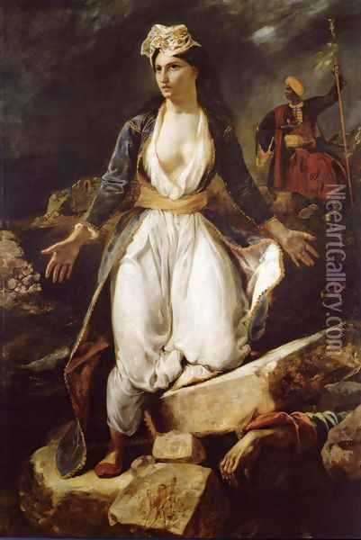 Greece on the Ruins of Missolonghi Oil Painting - Eugene Delacroix