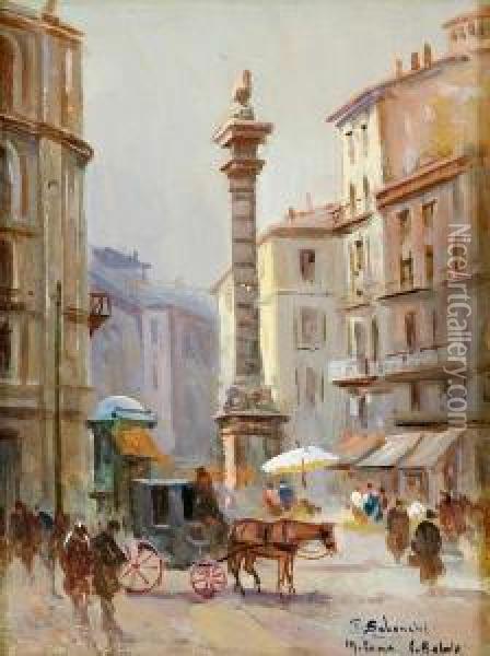 Piazza San Babila Oil Painting - Giuseppe Solenghi