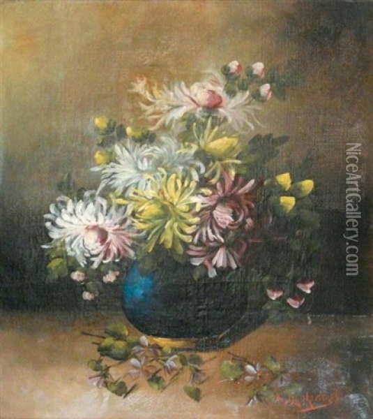 Bouquet De Fleurs Dans Un Vase Bleu Oil Painting - Nikolai Andreievitch Okolowitch