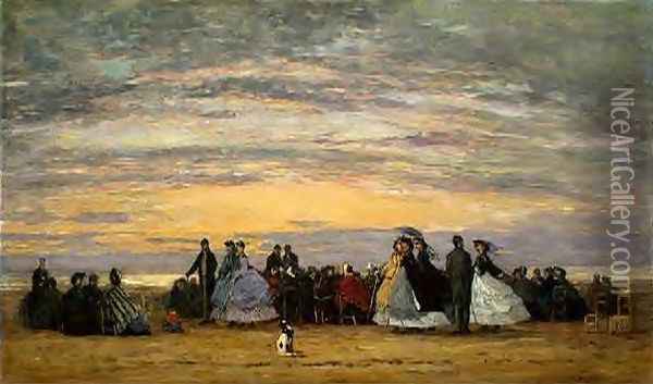 The Beach at Villerville Oil Painting - Eugene Boudin