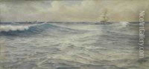A Clipper And Distant Fishing Fleet Oil Painting - Ernest Stuart