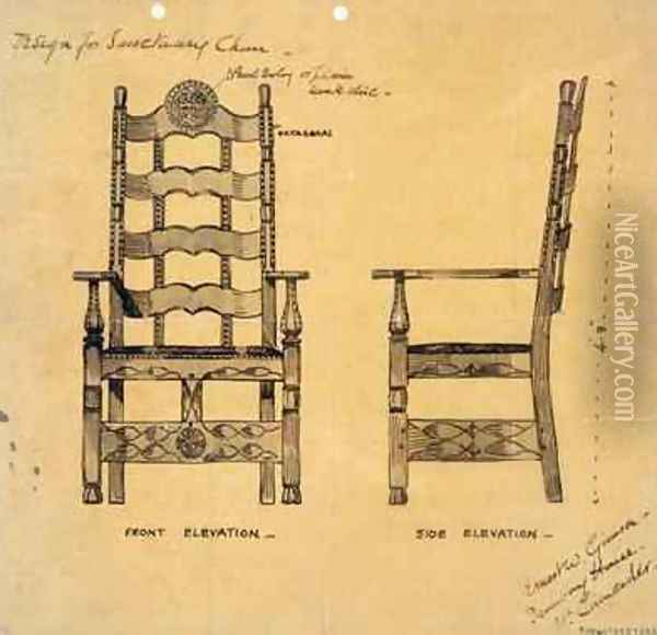 Design for Sanctuary Chair Oil Painting - Ernest William Gimson