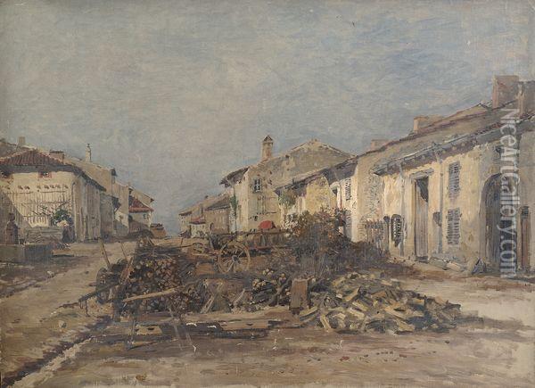 Coupe De Bois A L'entree D'un Village En Lorraine. Oil Painting - Edmond Marie Petitjean