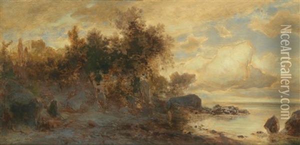 Kustenlandschaft Im Abendrot Oil Painting - Eduard Peithner Ritter von Lichtenfels