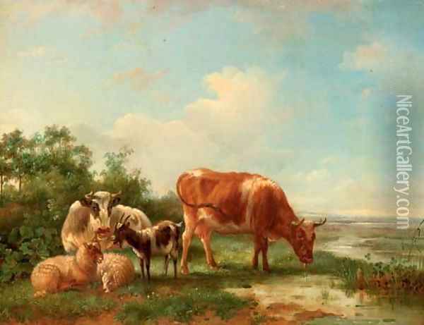 Cattle in an extensive river landscape Oil Painting - Pieter Jan Guise