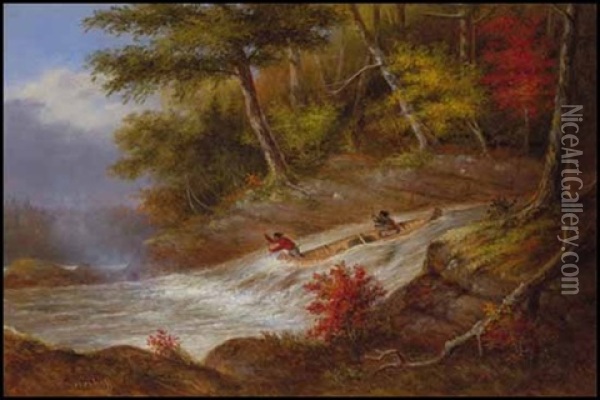 Indians Running A Rapid Oil Painting - Cornelius David Krieghoff