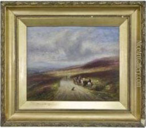 Horses Being Watered On A Moorland Road Oil Painting - Joseph Wrightson McIntyre