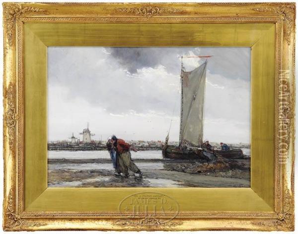 On A Dutch Canal Oil Painting - Dudley Hardy
