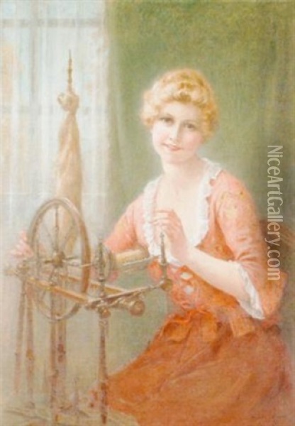 Junge Frau Am Spinnrad Oil Painting - Francois Martin-Kavel