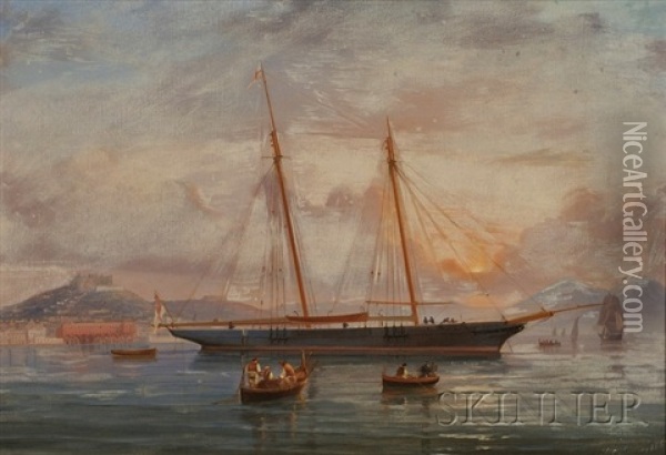 Schooner In The Harbor At Naples Oil Painting - Antonio de Simone