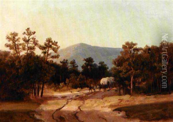 Hestetrukken Vogn Pa En Sti I Skoven Oil Painting - Johann Hermann Carmiencke