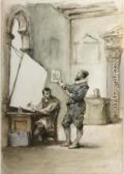 The Sadeler Brothers In Their Print-making Studio Oil Painting - Cesare Felix dell' Acqua