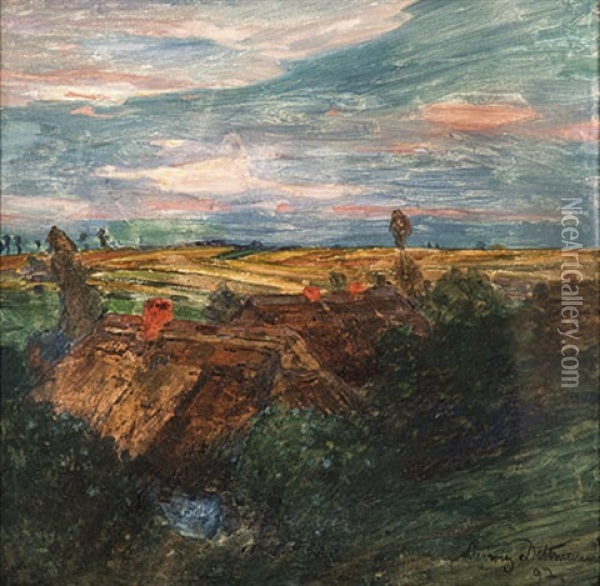 Abendwolken Uber Dem Dorf Oil Painting - Ludwig Julius Christian Dettmann