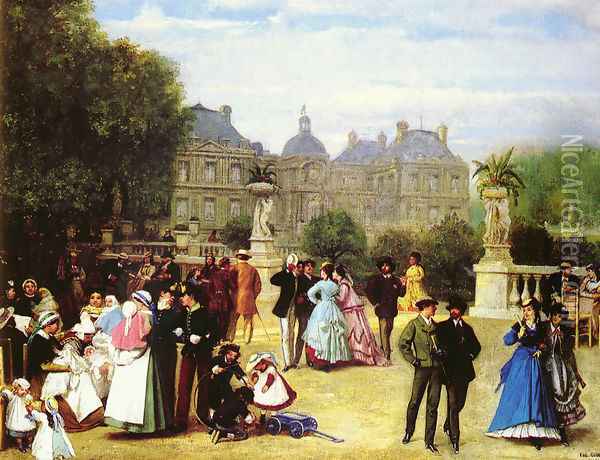 In The Luxembourg Gardens, Paris Oil Painting - Louis Theodore Eugene Gluck
