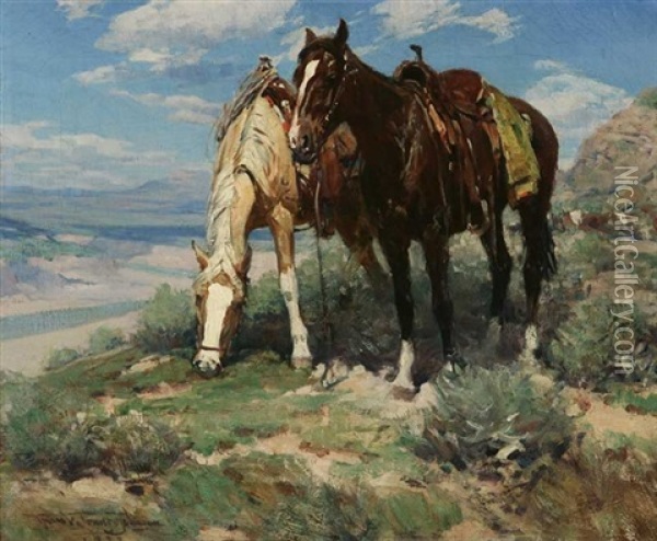 Cow Horses Oil Painting - Frank Tenney Johnson