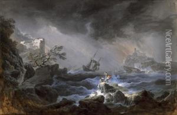 Stormy Sea Oil Painting - Alexandre-Jean Noel