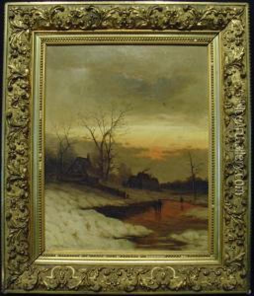 Hollandische Landschaft Im Winter Oil Painting - Johann Jacob Schmitz