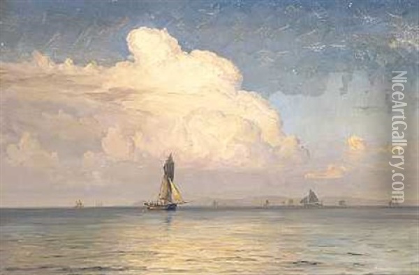 Skibe Pa Kattegat I Klart Vejr, I Baggrunden Kullen Oil Painting - Vilhelm Karl Ferdinand Arnesen