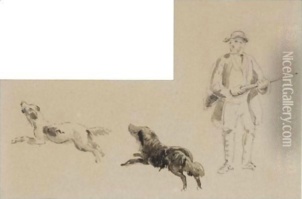 A Sportsman With His Two Retrievers Oil Painting - David Cox