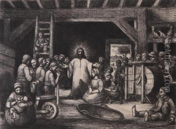 Christus Predikend In De Schuur Oil Painting - Jakob Smits