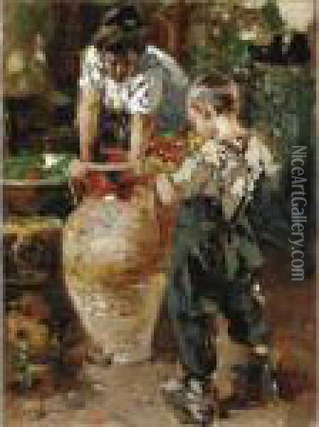 Il Vaso Di Terracotta Oil Painting - Vincenzo Irolli