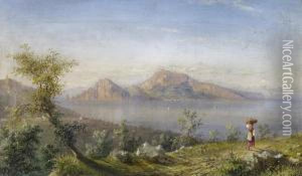 View Of Capri From Sorrent Oil Painting - Achille Solari
