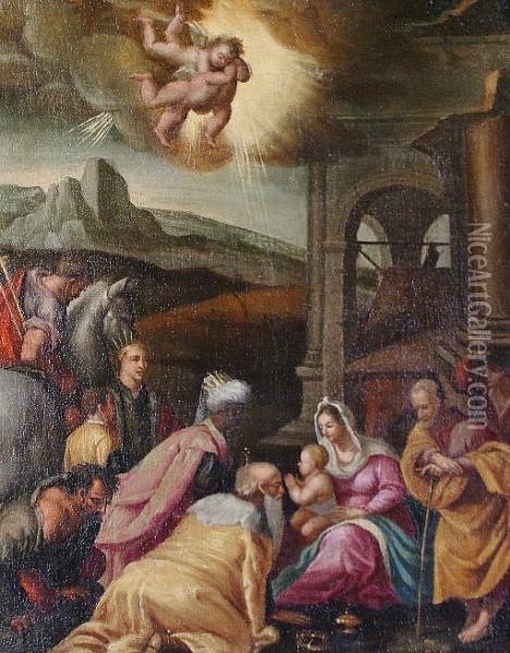 The Adoration Of The Magi Oil Painting - Jacopo Bassano (Jacopo da Ponte)