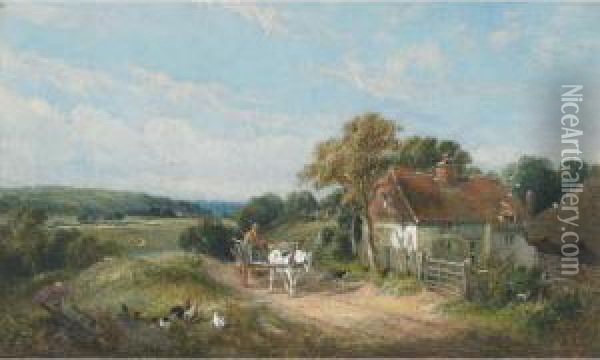 Farmer And Team On Country Road Oil Painting - Edwin Long Meadows