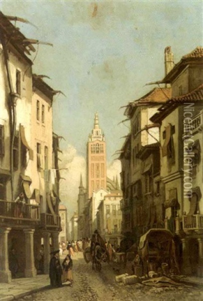 Rue De La Giralda - Seville Oil Painting - Francois Antoine Bossuet