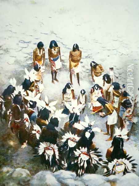 Lenya Ceremony, Walpi Pueblo, c.1900 Oil Painting - F. Seth